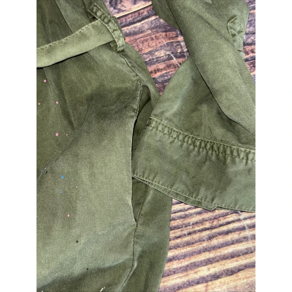 Zara Utility Jacket Dress Size L Green Paint Splatter Button Pockets Military - Picture 8 of 8